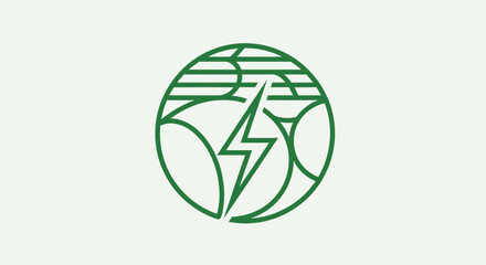 Obraz premium A green logo of earth with lightning on white background