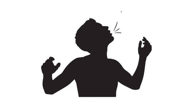 Singing Man Silhouette Joyful Vocal Performance Music Expression Hands Raised Vector Isolated on White