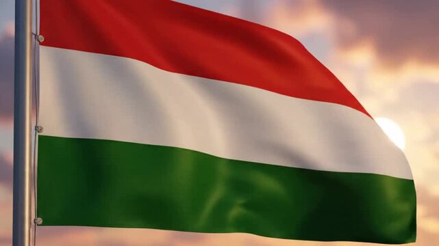 Waving flag of hungary at sunset