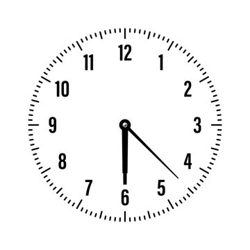Mechanical clock face with arabic numerals, bezel. Watch dial with minute, hour marks and numbers. Timer or stopwatch element. Blank measuring circle scale with divisions. Vector illustration
