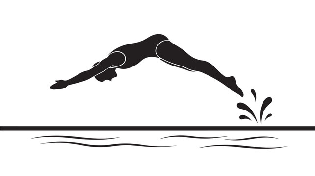 Diving man silhouette jumping into water for sports fitness and aquatic activity isolated on white