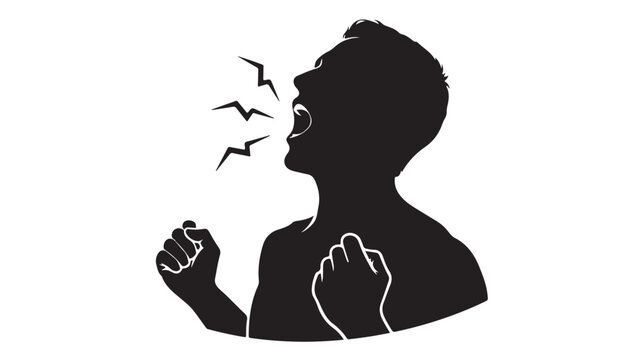 Angry Man Silhouette Screaming with Raised Fist Isolated on White for Rage, Stress and Protest Concept