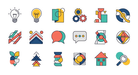 Fototapeta premium Collection of Flat Design Icons Representing Ideas, Technology, and Business Concepts