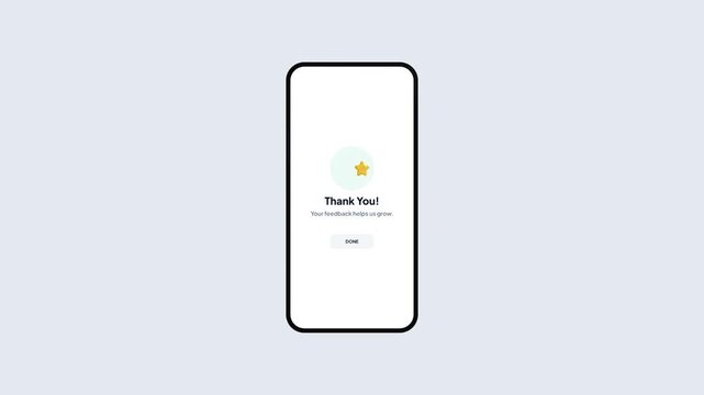 User Feedback Interface Animation with Five Star Rating System and Thank You Message