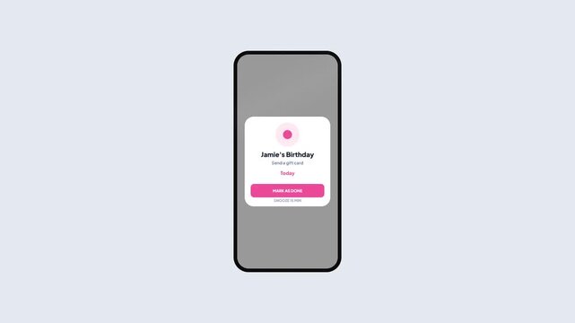 Mobile Phone Notification for Birthday Reminder with Gift Card Suggestion and Snooze Option
