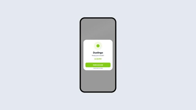Smartphone Screen with Daily Task Reminder Notification Pop-up and Action Button on White Background
