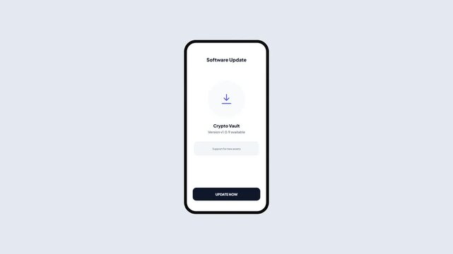Software Update Mobile App Screen showing Installation Progress and Relaunch Status for Crypto Wallet