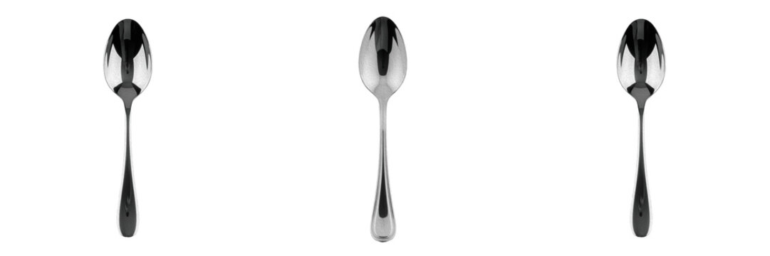 Reflective Silver Metal Spoon PNG, Kitchen Utensil for Food Photography and Restaurant Menu Graphics.