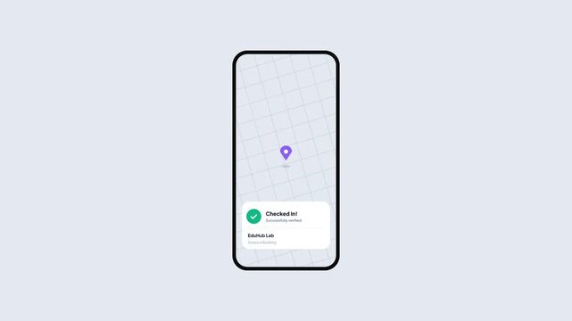 Location Check-in App UI Map Pin Verification and Attendance Tracking Animation