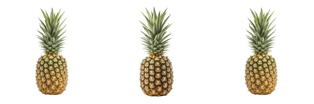 Whole Single Fresh Pineapple Isolated On Transparent Background Tropical Sweet Food Ripe Organic Nutrition Item