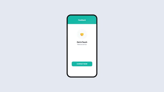 Mobile Interface Animation for Customer Feedback and Service Rating Screen, Smartphone App UI Design with Get In Touch Prompt, 4K Resolution