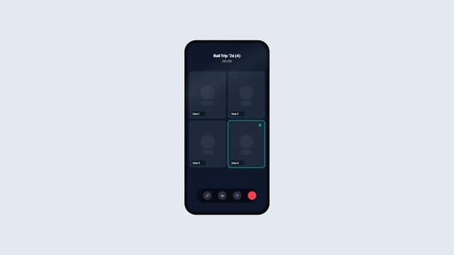 Group Video Call Mobile Interface for Bali Trip Planning with Multiple User Avatars and Active Speaker Animation