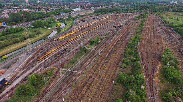 Aerial Drone Flyover Railway Yard and Tracks Network