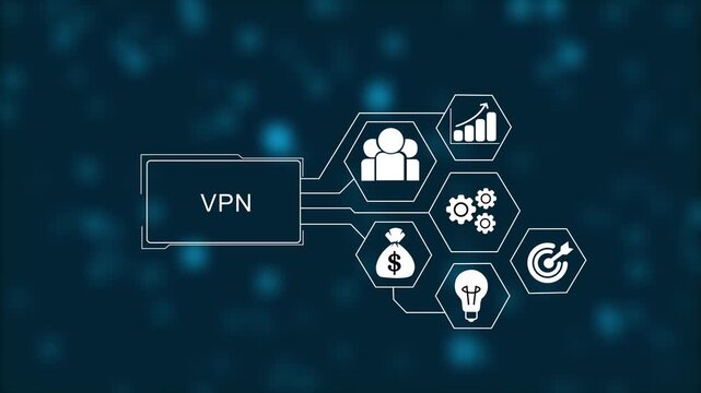 VPN creation internet protocols for protection web private network , networking people social network technology background 4k video animation.