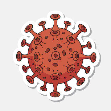 Cartoon Illustration of a Red Coronavirus Cell Sticker.
