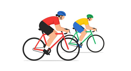 Naklejka premium Two cyclists racing on road bikes, dynamic motion, healthy lifestyle