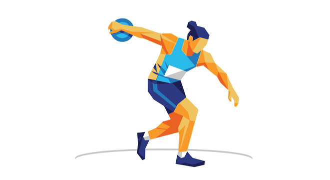 Athlete Throwing Discus, Track and Field Sport, Polygonal Style