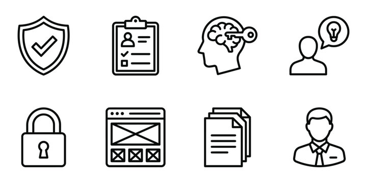 Set of business and professional outline icons for corporate presentations and projects