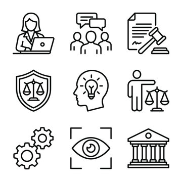 Professional corporate law and administrative outline icons with business corporate administration