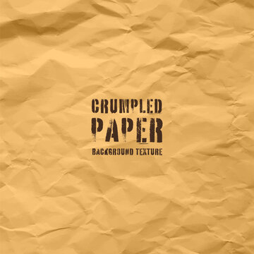 Colorful yellow crumpled recycled paper texture. Rough grunge old kraft wrapping paper background. Vintage blank packaging sheet. Vector illustration