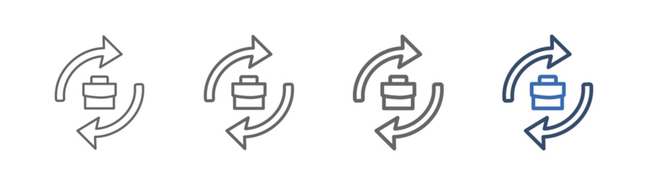
outline icon set business continuity with briefcase design and semicircle top and bottom
