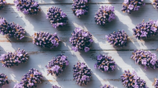 Arrangement of Fresh Lavender Sprigs on a Wooden Surface