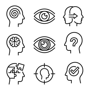 Psychology mental health and human cognitive process icons with psychology cognitive perception
