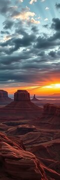 Morning light creeps over the desert horizon from Fisher Towers in Moab, rocky formations, landscape photography