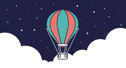 Fototapeta premium Hot Air Balloon Ascending Through Night Sky Clouds Stars
