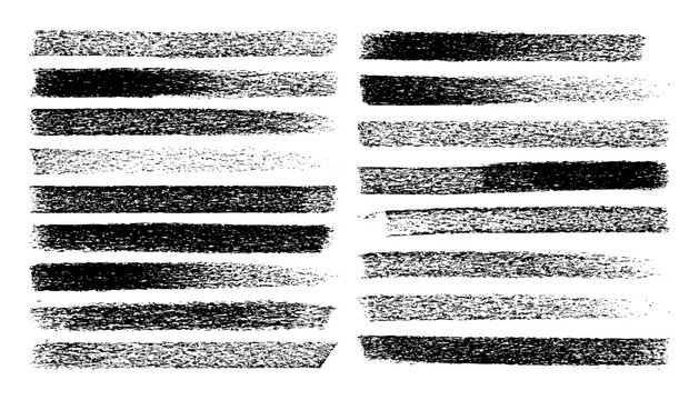 Long grunge brush strokes, lines, ink smudges, hand-drawn scribble shapes. Handmade sketchy marks, stains, charcoal streaks. Paint textures, dry brush effect. Marker underline. Vector illustration