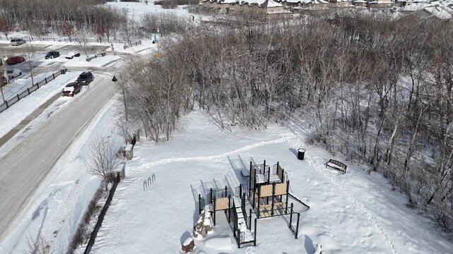 Drone footage reveals a snowy playground near Stonebridge Drive
