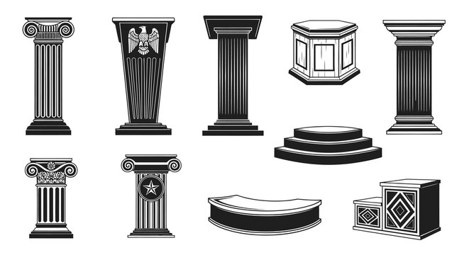 Classical Architectural Pillars and Presidential Podium Icons