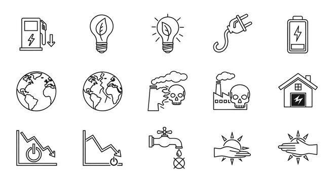 Ecology Crisis and Green Energy Vector Icons