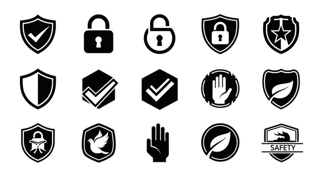 Security Protection and Safety Shield Vector Icon Set