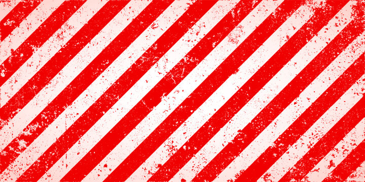 Warning sign with red and white diagonal lines. Attention, danger or caution symbol. Construction site signage, road safety notice, hazard banner, security alert shield. Vector illustration
