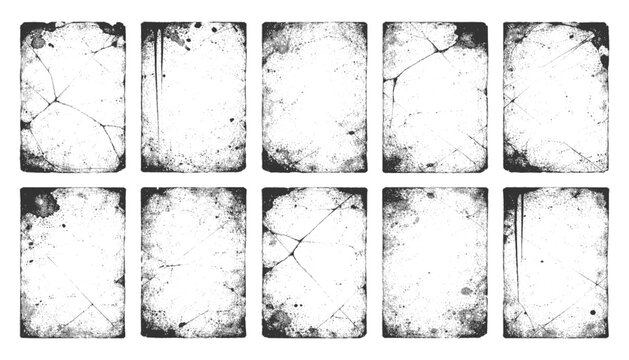 Grunge frame with overlay texture. Old dirty concrete background with cracks and scratches. Distressed grainy surface. Vintage urban backdrop. Scraped and stained design element. Vector illustration