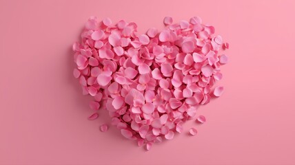 Fototapeta premium ピンクの花びらがハート形に並んでいる様子。愛やロマンスのイメージ素材に適したデザイン