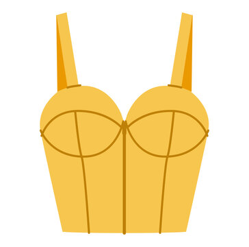 Yellow bustier top with shoulder straps structured panel shaping creating fitted silhouette defined bust contour clean construction lines. Technical fashion illustration front view. Vector