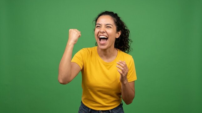 Premium Happy excited amazed young woman model with wow omg face feeling positive surprise screaming advertising discounts promotion sale shopping offer standing isolated at white background.