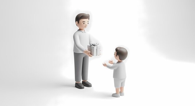 Father presents gift to child illustration on white background