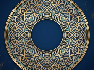 Fototapeta premium Luxury Islamic mandala circular ornament with blue and gold detailed pattern background