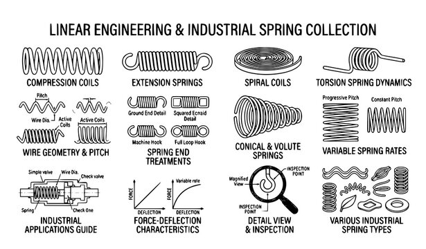 Spiral spring outline icon set with flexible wire coils and metal spirals minimal engineering vector collection