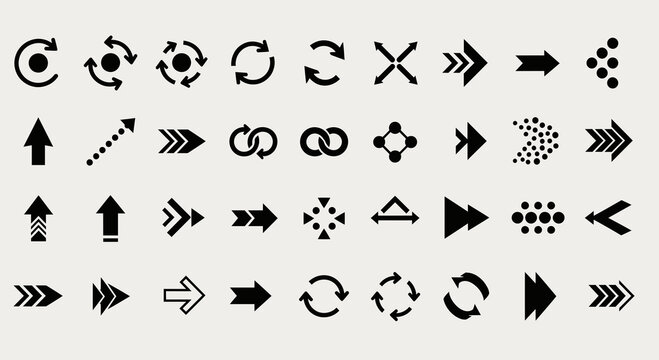 Collection of Arrow Icons, Vector Graphics, Isolated on White Background, Design Elements