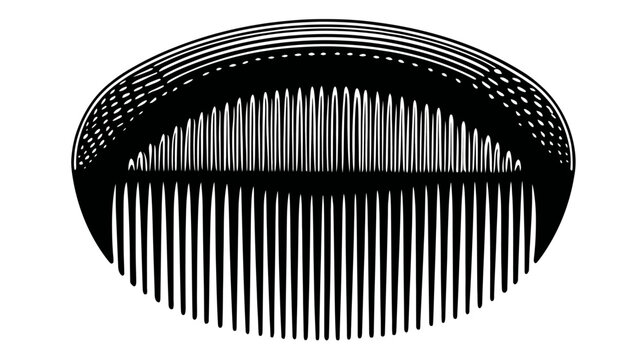Stylized, symmetrical artwork presenting a comb-like form against a stark white backdrop