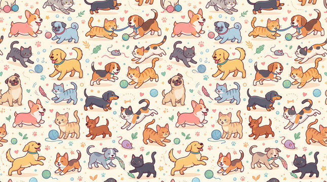 seamless pattern with dogs and cats