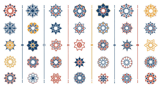 Collection of Geometric Islamic Patterns, Decorative Ornaments, Vector Art