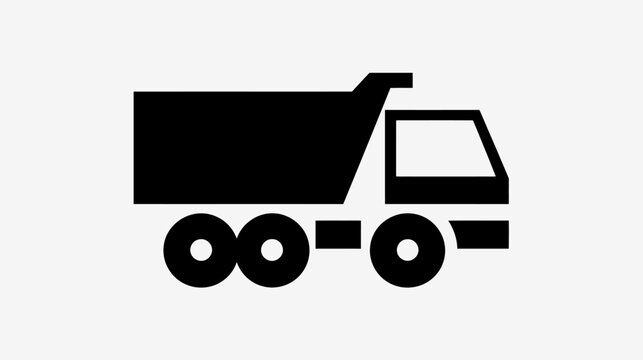 Black dump truck icon. Heavy-duty tipper truck silhouette for construction, haulage, transportation, and material delivery.