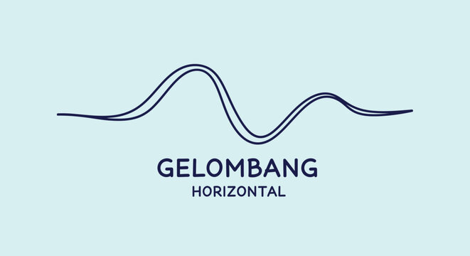 Horizontal wave graph illustration with text Gelombang Horizontal on light blue background.