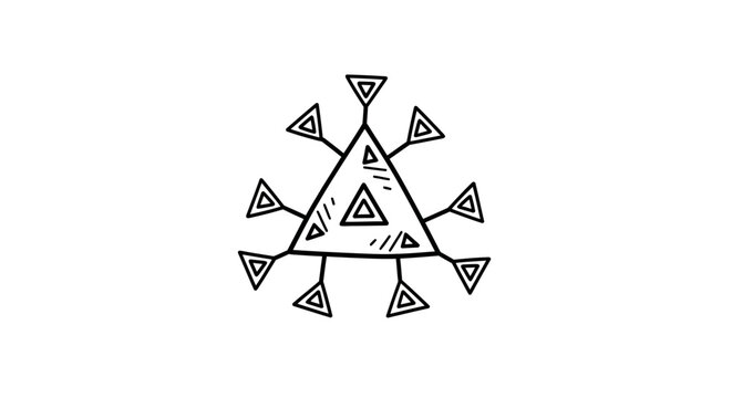 Abstract geometric triangle pattern, intricate symmetrical design on isolated white background.