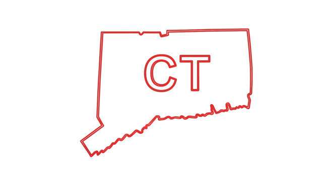 Connecticut state outline with CT text, simple graphic illustration, isolated on white with copy space